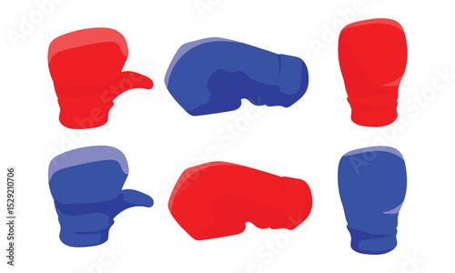 Boxing Gloves Vector Set – 3 Poses, 2 Color Variants, Flat Sports Illustration

