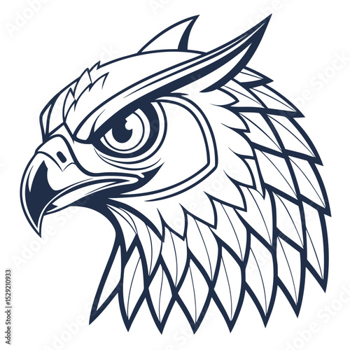 Detailed illustration of an eagle's head in bold line art style  