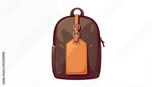 Stylish brown backpack with leather luggage tag, minimalistic design