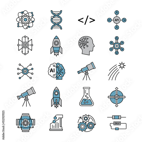 Icons of Science and Technology: A captivating array of icons representing the fascinating worlds of science and technology.