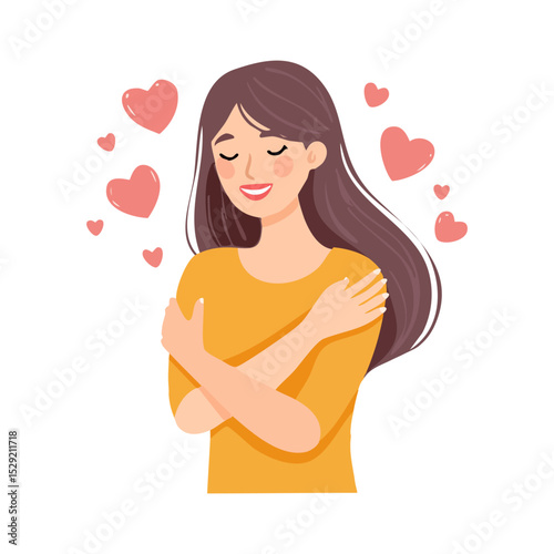Woman Hugging Herself Showing Acceptance and Self Love.