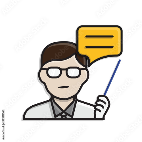 education icon. Live Chat with Tutors. Dialogue bubble with teacher avatar. smart, learning, clever. isometric design style