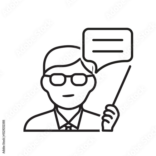 education icon. Live Chat with Tutors. Dialogue bubble with teacher avatar. smart, learning, clever. Outline design style