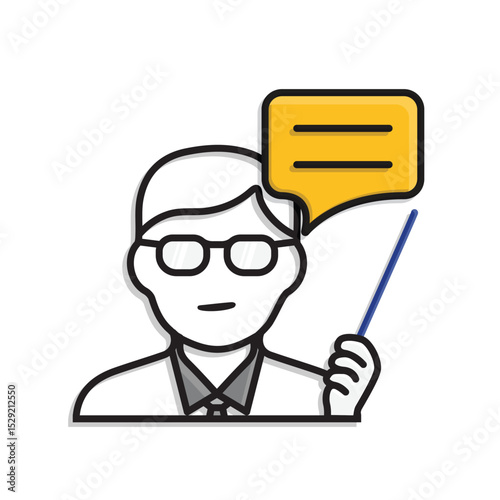 education icon. Live Chat with Tutors. Dialogue bubble with teacher avatar. smart, learning, clever. Mixed design style