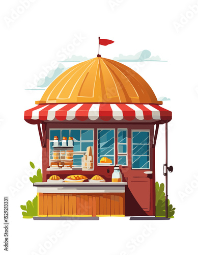 Bakery Kiosk with Striped Awning Vector Illustration

