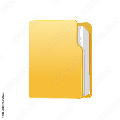 Yellow Folder Icon with Documents - Vector Illustration of File Organization