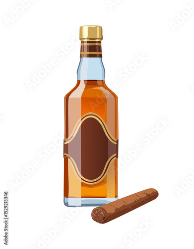 Whiskey Bottle and Cigar - Vector Illustration for Luxury Lifestyle Concept