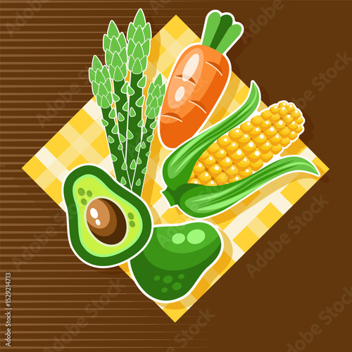 Healthy foods asparagus carrot corn avocado on dark background banner diet healthy food