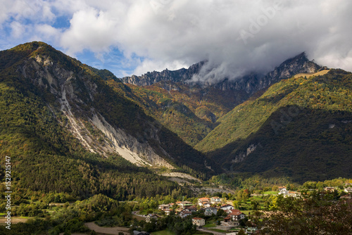 view of autumnal forest in Trentino Alto Adige with warm colors	
