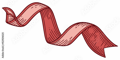 Red silk Fabric Ribbon Wave Pleat Flying Isolated on white Background stock illustration.