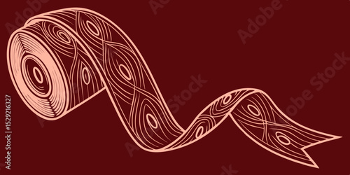 Red Silk Fabric Ribbon Wave Pleat Flying Isolated on red Background stock illustration.