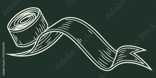 Green  silk Fabric Ribbon Wave Pleat Flying Isolated on green Background stock illustration.