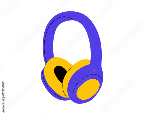 Over-ear headphones. Bright vector for audio gear, sound equipment, headphone accessories