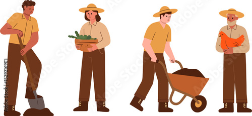  Male Farmers Doing Agricultural Work Icon Set