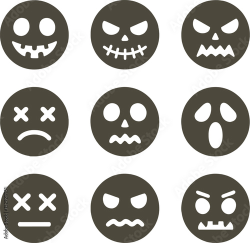Scary Halloween Emoji Faces Icon Pack with Creepy Expressions