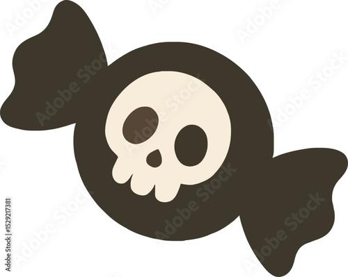 Black Wrapped Candy with Skull Halloween Treat Clipart