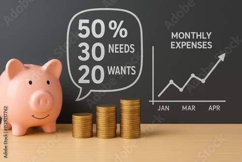 Piggy bank and coins illustrating budgeting strategies for monthly expenses.