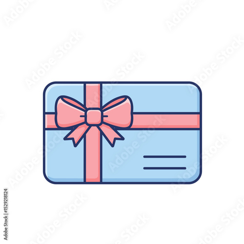 Gift card with pink ribbon in flat design style  
