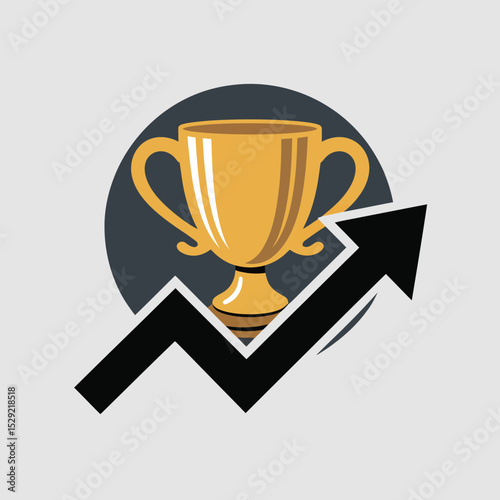 Gold trophy award winning success growth chart upward trend