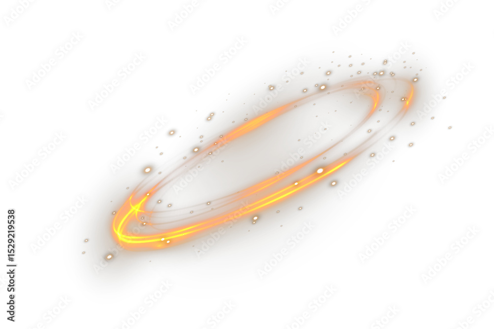 Naklejka premium Neon ring pulses in sapphire eclipse. Magic particles swirl in spiral blaze. Luminous halo orbits like digital radar. Transparent flash glows with silent burst. 