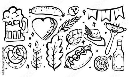 hand drawn of oktoberfest doodle collection set. Vector illustration