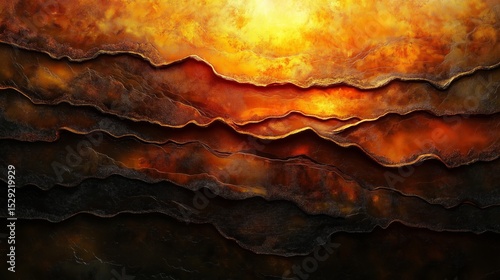 Fiery Sky Layers: A mesmerizing abstract landscape where the layers of a fiery sky in burning amber and dark hues blend together to capture both a natural glow and mysterious feel.