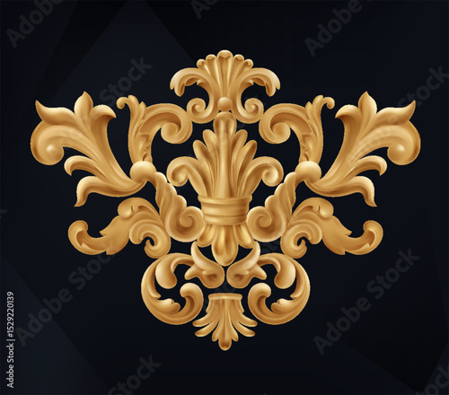 Realistic Golden Baroque Ornament Illustration