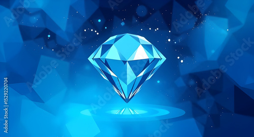 Diamond on background, Shiny diamond illustration, Sparkling diamond image, Diamond gem background, Precious stone on background, Diamond with light rays, Crystal diamond on surface, Brilliant cut dia