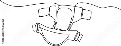 Continuous one line drawing of baby diaper, single line vector illustration, on transparent background. Vector Illustration