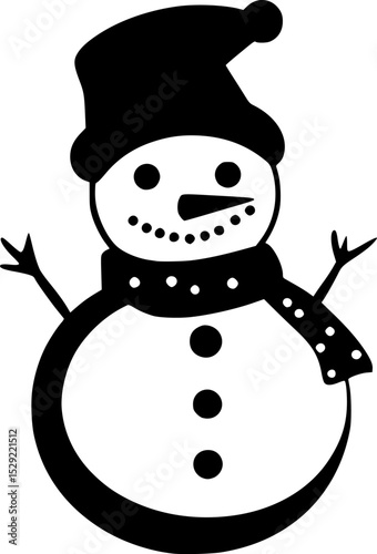 Black Silhouette Vector of Cute Snowman Art