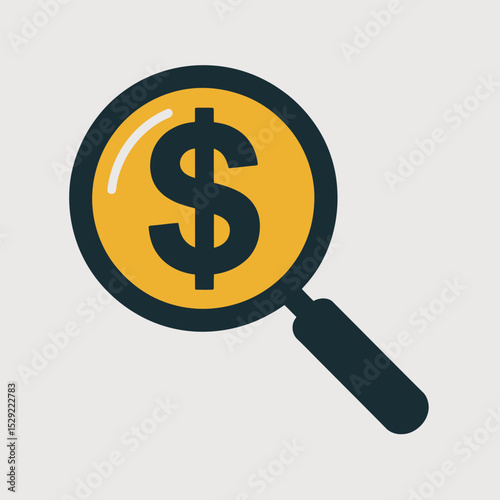 Magnifying glass focusing on dollar sign icon for financial search and investment concepts