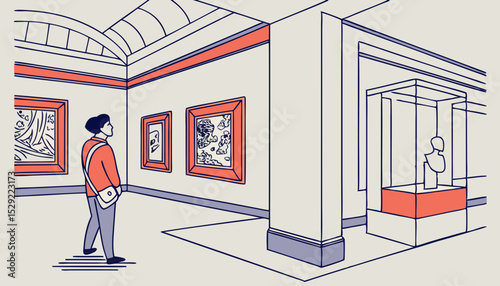 Art Gallery Visitor Observing Contemporary And Classical Artwork In Isometric Style                     
