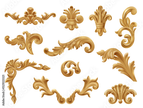 Realistic Golden Baroque Ornament Collection