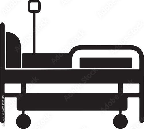 hospital bed silhouette, black and white silhouette, vector and illustration