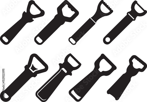 set of bottle opener silhouette, black and white silhouette, vector and illustration