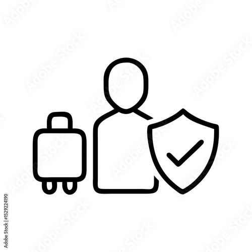 Travel protection concept represented by an icon with person, luggage and shield
