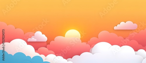 Colorful Sunset Cloudscape Paper Cut Style Illustration