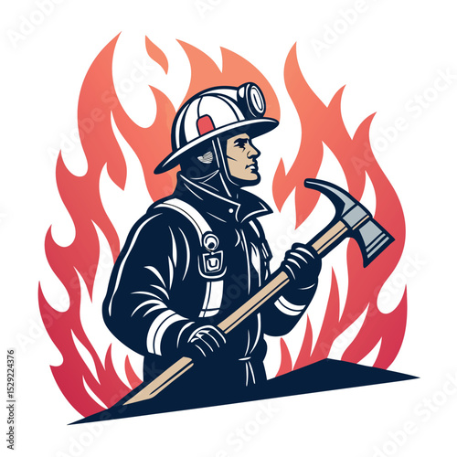Design a striking logo featuring a firefighter's helmet, axe, and stylized flames, symbolizing bravery and fire protection.