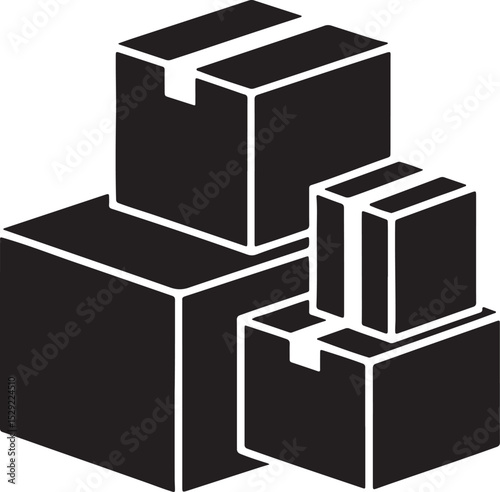 cardboard boxes silhouette, black and white silhouette, vector and illustration