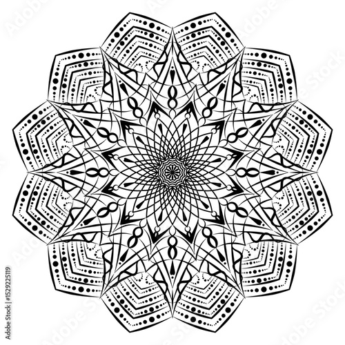 Lace mandala on white background, abstract ethnic pattern.