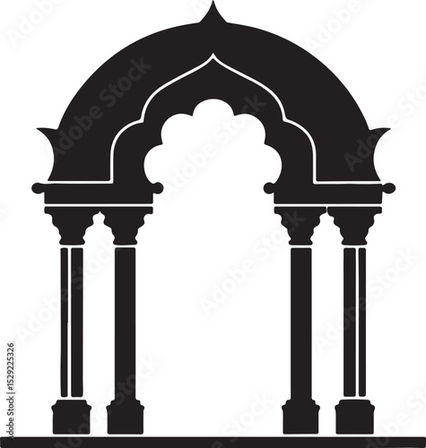 ornamental arch with columns silhouette, black and white silhouette, vector and illustration