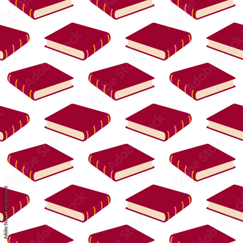 Seamless pattern with notebook for packaging and wrapping paper. Red closed book on white background. Vector illustration. Back to school background. Print for gift bag. Ornament.