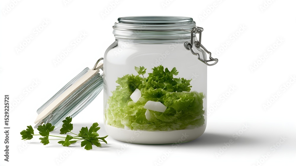 Fresh herbs in a glass jar with a lid, ready for use. Fresh herbs in a glass jar with a lid, ready for use.