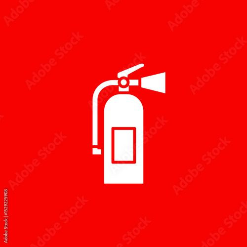 Fire extinguisher icon on red background representing fire safety  