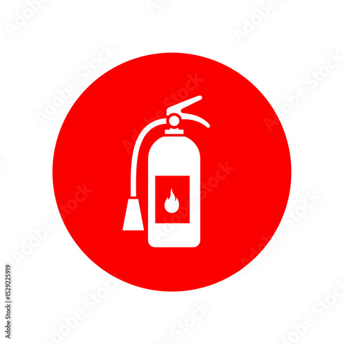 Fire extinguisher icon in red circular background for fire prevention  