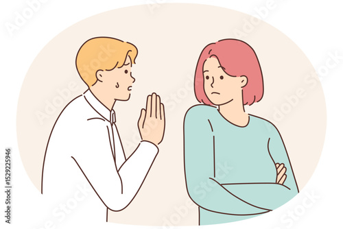 Unhappy man ask for stubborn woman attention