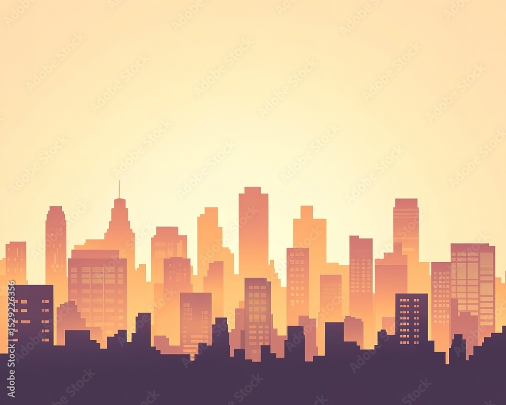 Fototapeta premium Pixel Art City Skyline At Sunrise