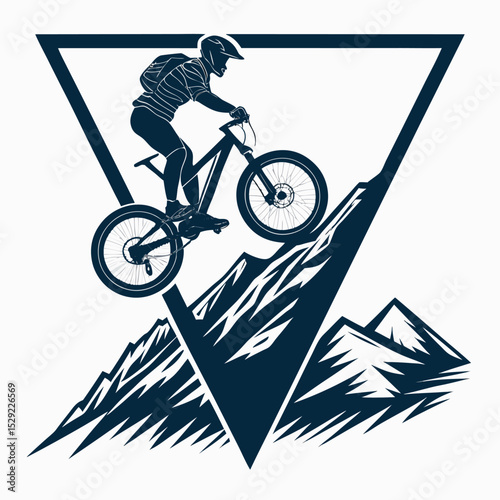 Silhouette of a mountain biker conquering a challenging, rugged terrain at sunset. Dramatic lighting highlights the rider's determination.