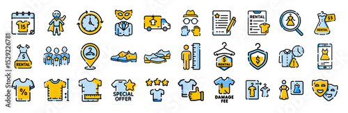 Fashion rental costume styling service clothes shopping online vector icons