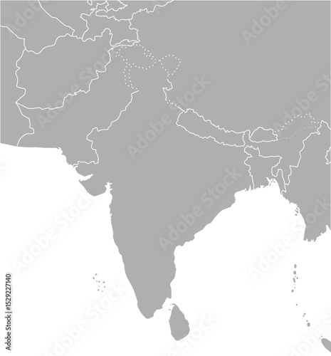 インド・パキスタン・ネパール周辺のアジア地図、モノクロ